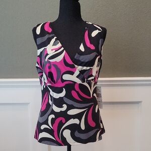 Kasper Pink and Black Fitted Graphic Tank Top